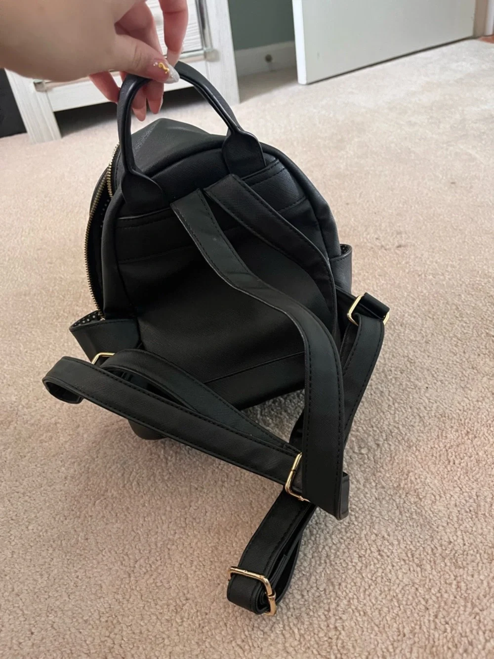 Black Mini Backpack with Gold Zipper